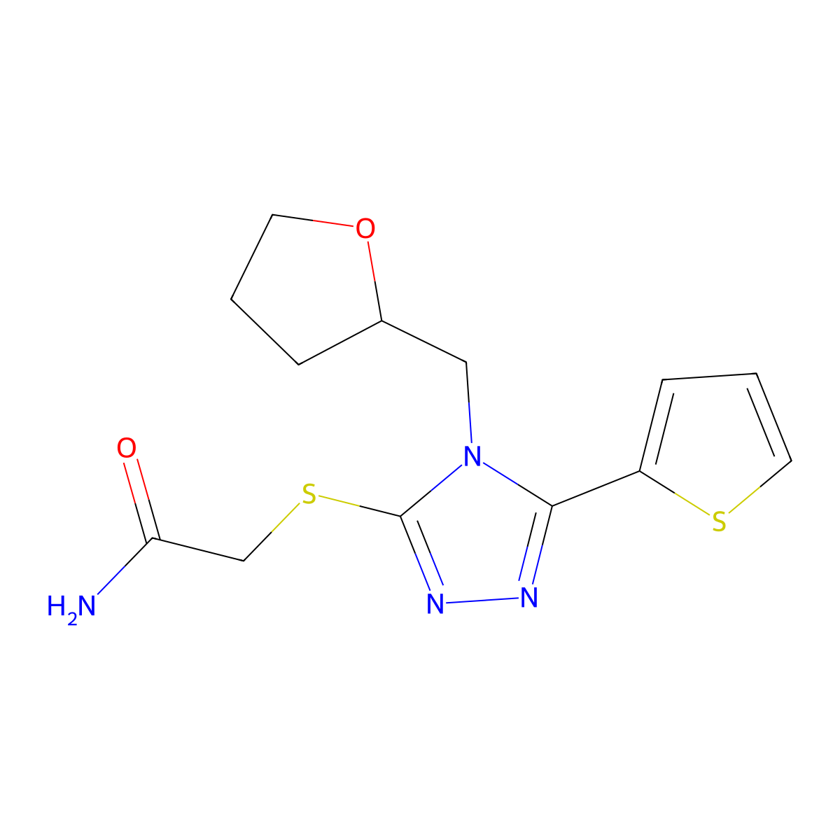 2-[4-(Oxolan-2-ylmethyl)-5-(2-thienyl)-1,2,4-triazol-3-ylthio]acetamide molecular structure, CAS 774192-51-7