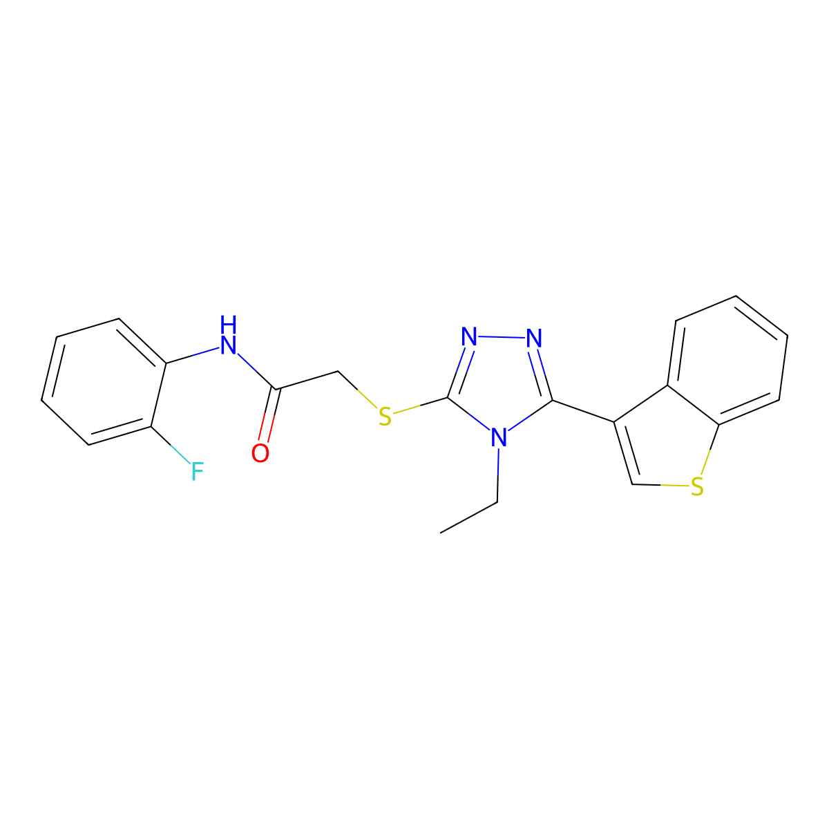 2-{[5-(1-benzothiophen-3-yl)-4-ethyl-4H-1,2,4-triazol-3-yl]sulfanyl}-N-(2-fluorophenyl)acetamide molecular structure, CAS 774192-55-1