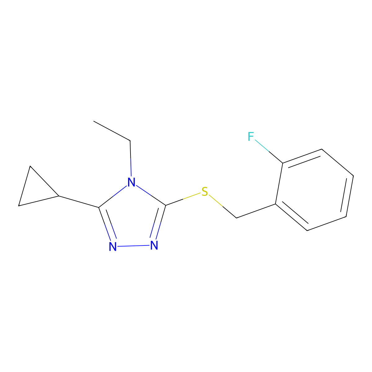 5-Cyclopropyl-4-ethyl-3-[(2-fluorophenyl)methylthio]-1,2,4-triazole molecular structure, CAS 774192-71-1