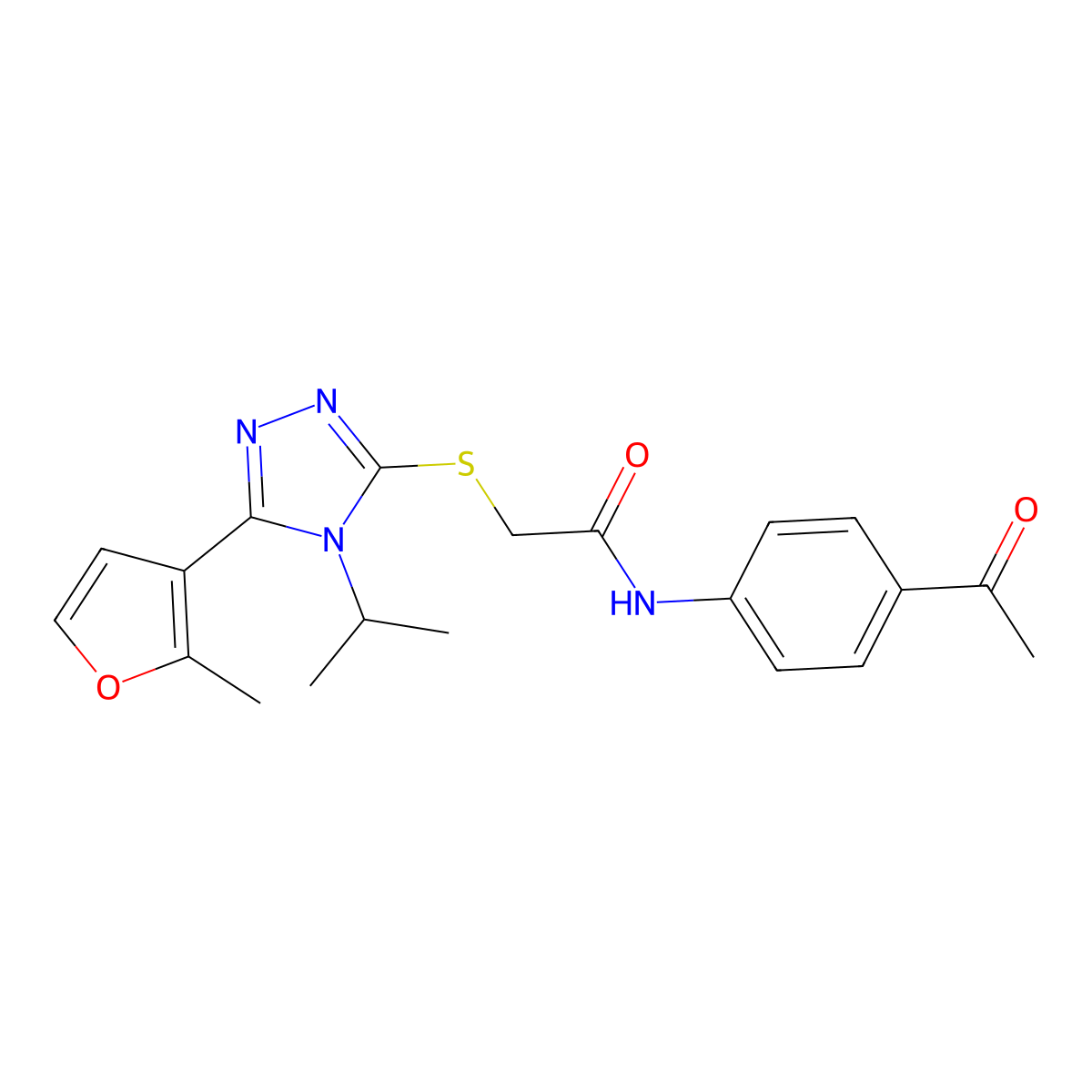 N-(4-acetylphenyl)-2-{[5-(2-methylfuran-3-yl)-4-(propan-2-yl)-4H-1,2,4-triazol-3-yl]sulfanyl}acetamide molecular structure, CAS 774193-05-4