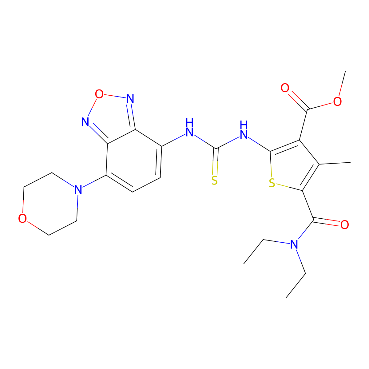 Methyl 5-(diethylcarbamoyl)-4-methyl-2-({[7-(morpholin-4-yl)-2,1,3-benzoxadiazol-4-yl]carbamothioyl}amino)thiophene-3-carboxylate molecular structure, CAS 774193-17-8