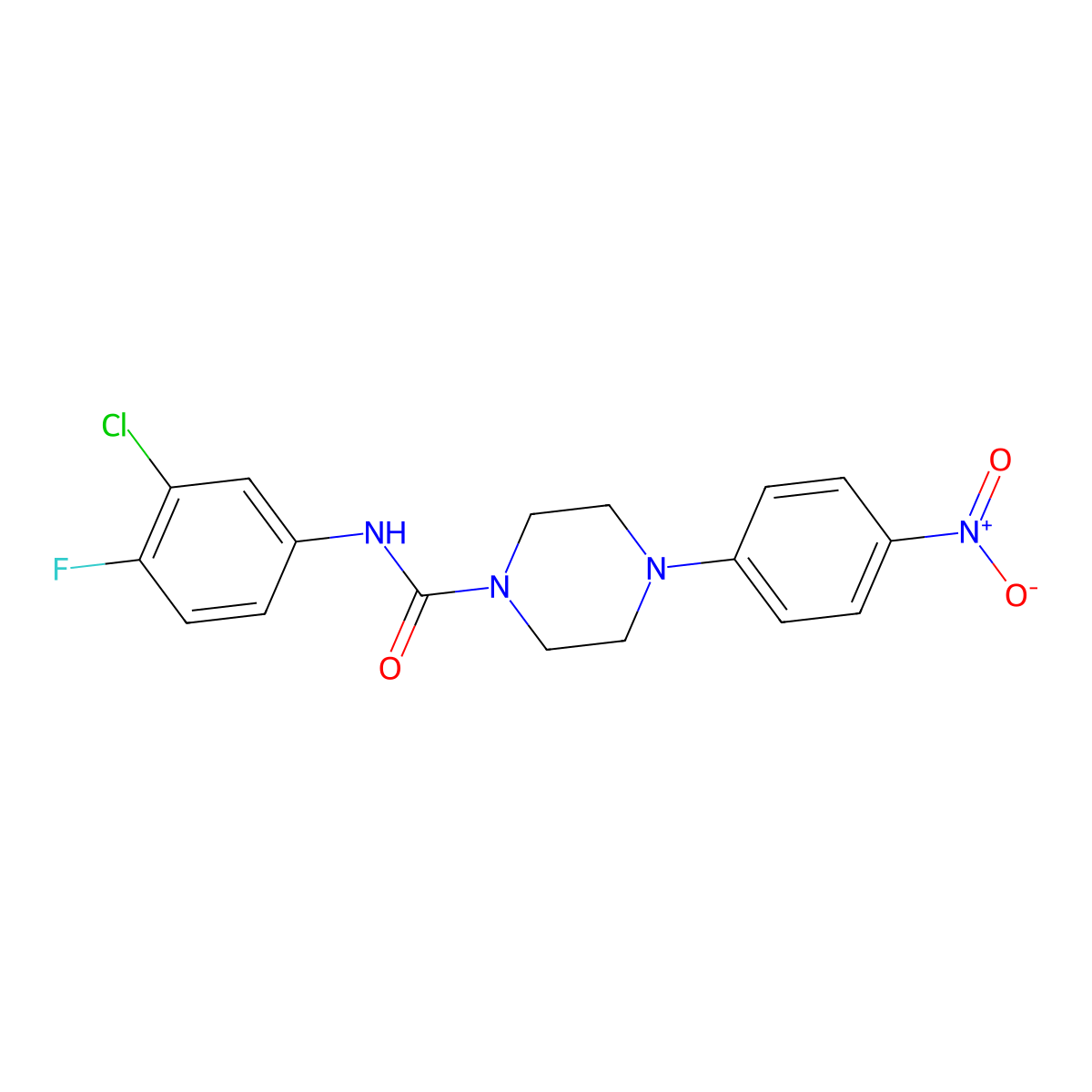 N-(3-chloro-4-fluorophenyl)-4-(4-nitrophenyl)piperazine-1-carboxamide molecular structure, CAS 774193-59-8