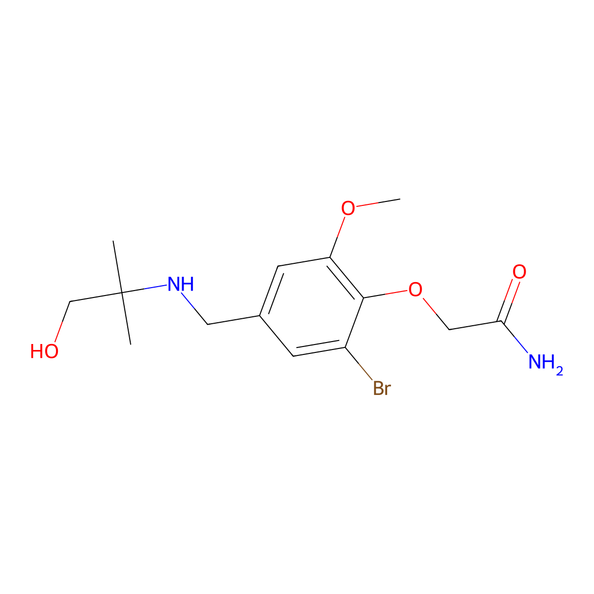 2-(2-Bromo-4-{[(2-hydroxy-1,1-dimethylethyl)amino]methyl}-6-methoxyphenoxy)acetamide molecular structure, CAS 774193-75-8