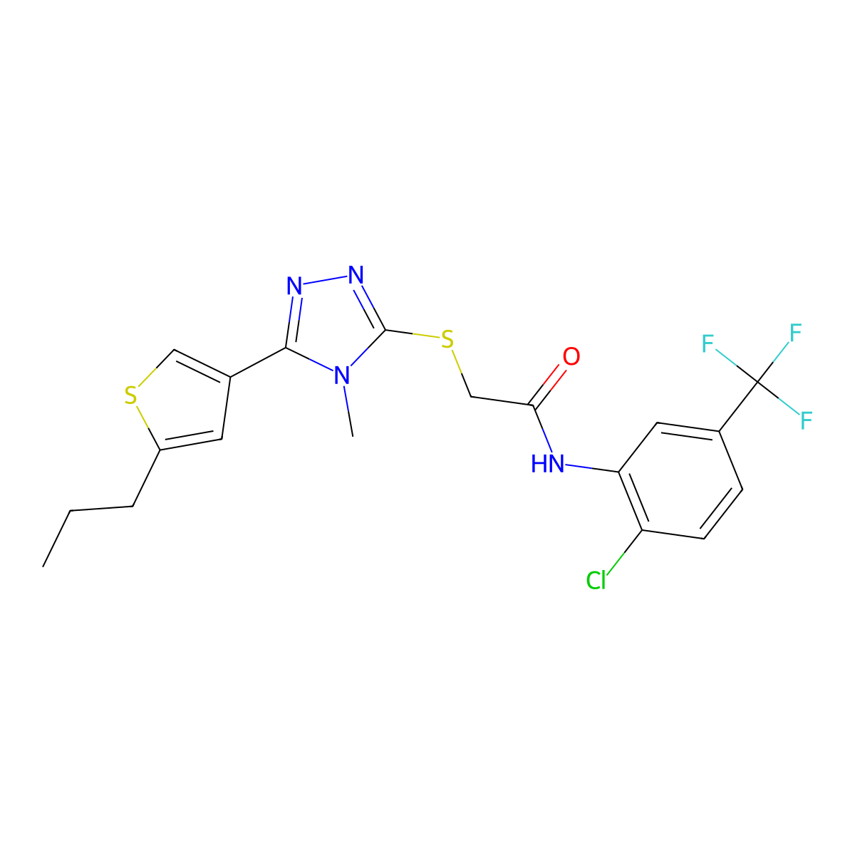 N-[2-chloro-5-(trifluoromethyl)phenyl]-2-{[4-methyl-5-(5-propylthiophen-3-yl)-4H-1,2,4-triazol-3-yl]sulfanyl}acetamide molecular structure, CAS 774193-92-9