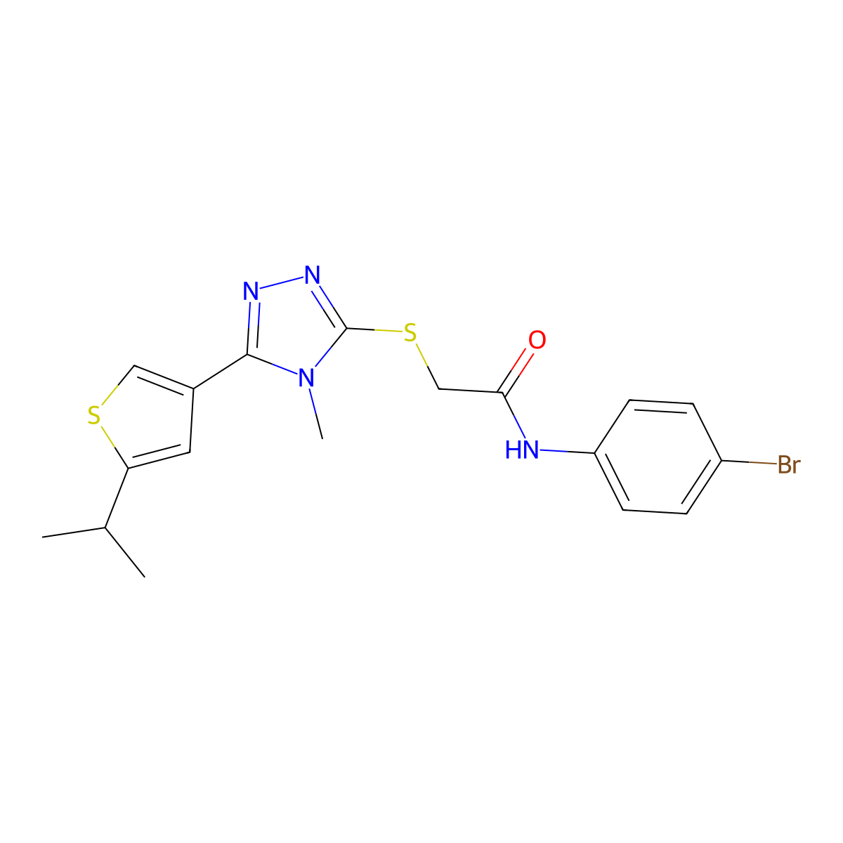N-(4-bromophenyl)-2-({4-methyl-5-[5-(propan-2-yl)thiophen-3-yl]-4H-1,2,4-triazol-3-yl}sulfanyl)acetamide molecular structure, CAS 774193-96-3