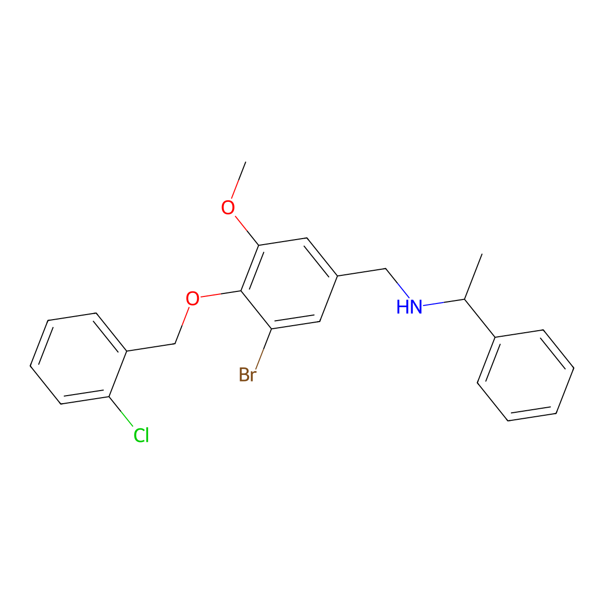 N-{3-bromo-4-[(2-chlorobenzyl)oxy]-5-methoxybenzyl}-1-phenylethanamine molecular structure, CAS 774193-97-4