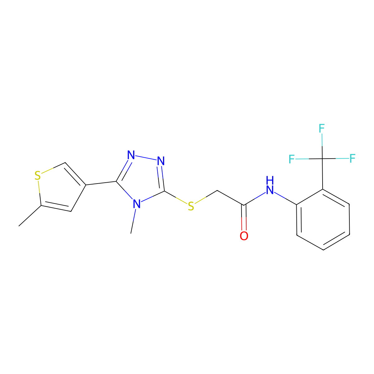 2-{[4-methyl-5-(5-methylthiophen-3-yl)-4H-1,2,4-triazol-3-yl]sulfanyl}-N-[2-(trifluoromethyl)phenyl]acetamide molecular structure, CAS 774194-08-0
