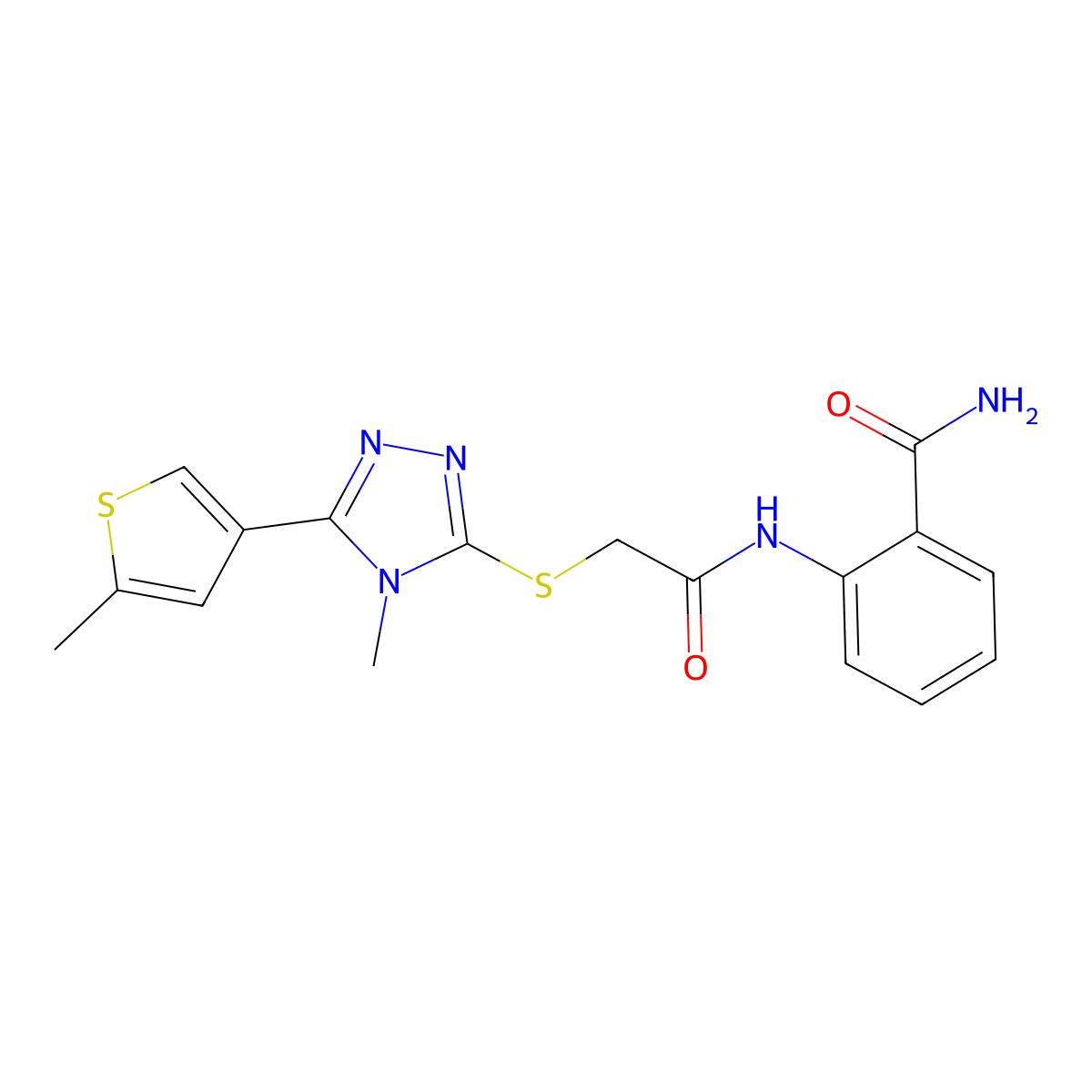 2-[({[4-methyl-5-(5-methylthiophen-3-yl)-4H-1,2,4-triazol-3-yl]sulfanyl}acetyl)amino]benzamide molecular structure, CAS 774194-10-4