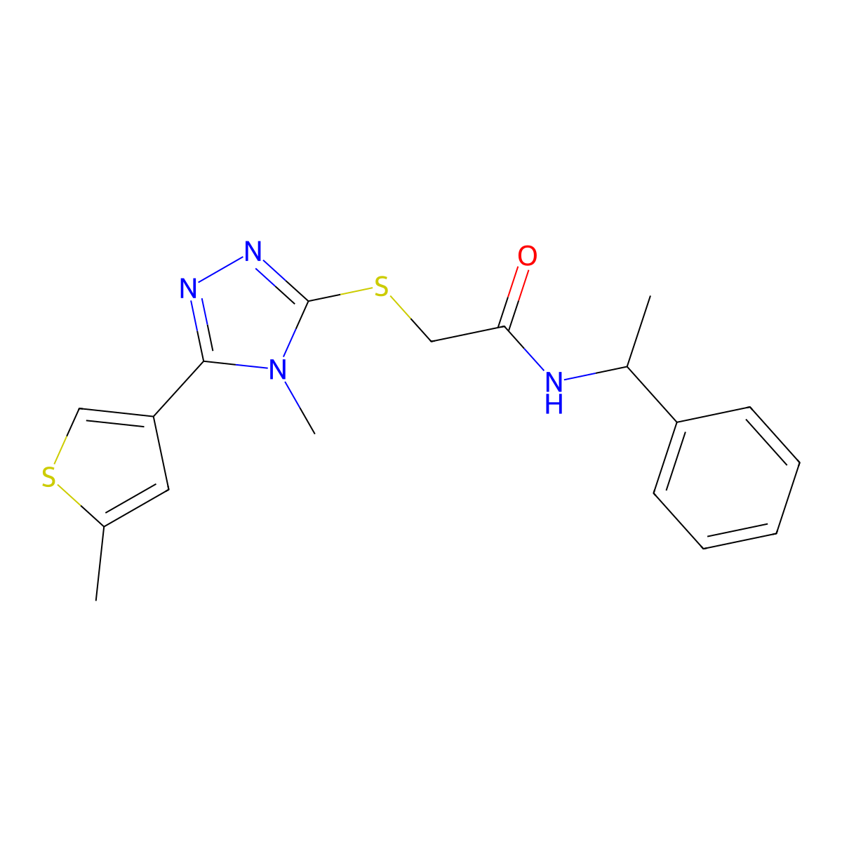 2-{[4-methyl-5-(5-methylthiophen-3-yl)-4H-1,2,4-triazol-3-yl]sulfanyl}-N-(1-phenylethyl)acetamide molecular structure, CAS 774194-24-0