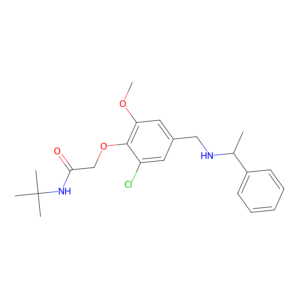 N-tert-butyl-2-(2-chloro-6-methoxy-4-{[(1-phenylethyl)amino]methyl}phenoxy)acetamide molecular structure, CAS 774194-27-3