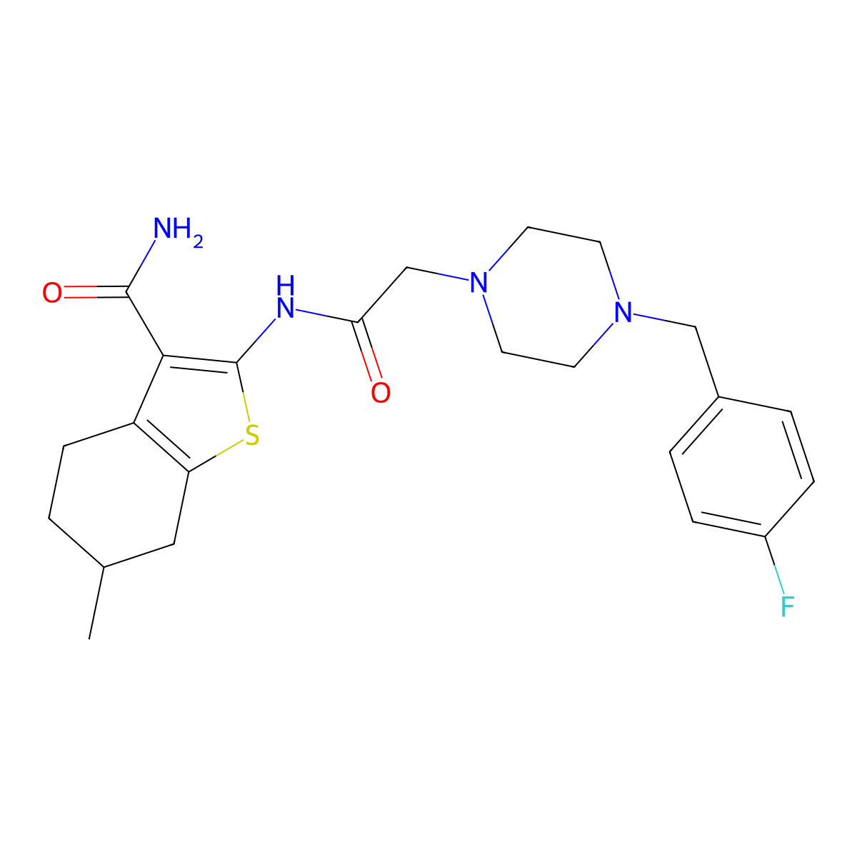 2-(2-{4-[(4-Fluorophenyl)methyl]piperazinyl}acetylamino)-6-methyl-4,5,6,7-tetr ahydrobenzo[b]thiophene-3-carboxamide molecular structure, CAS 774194-55-7