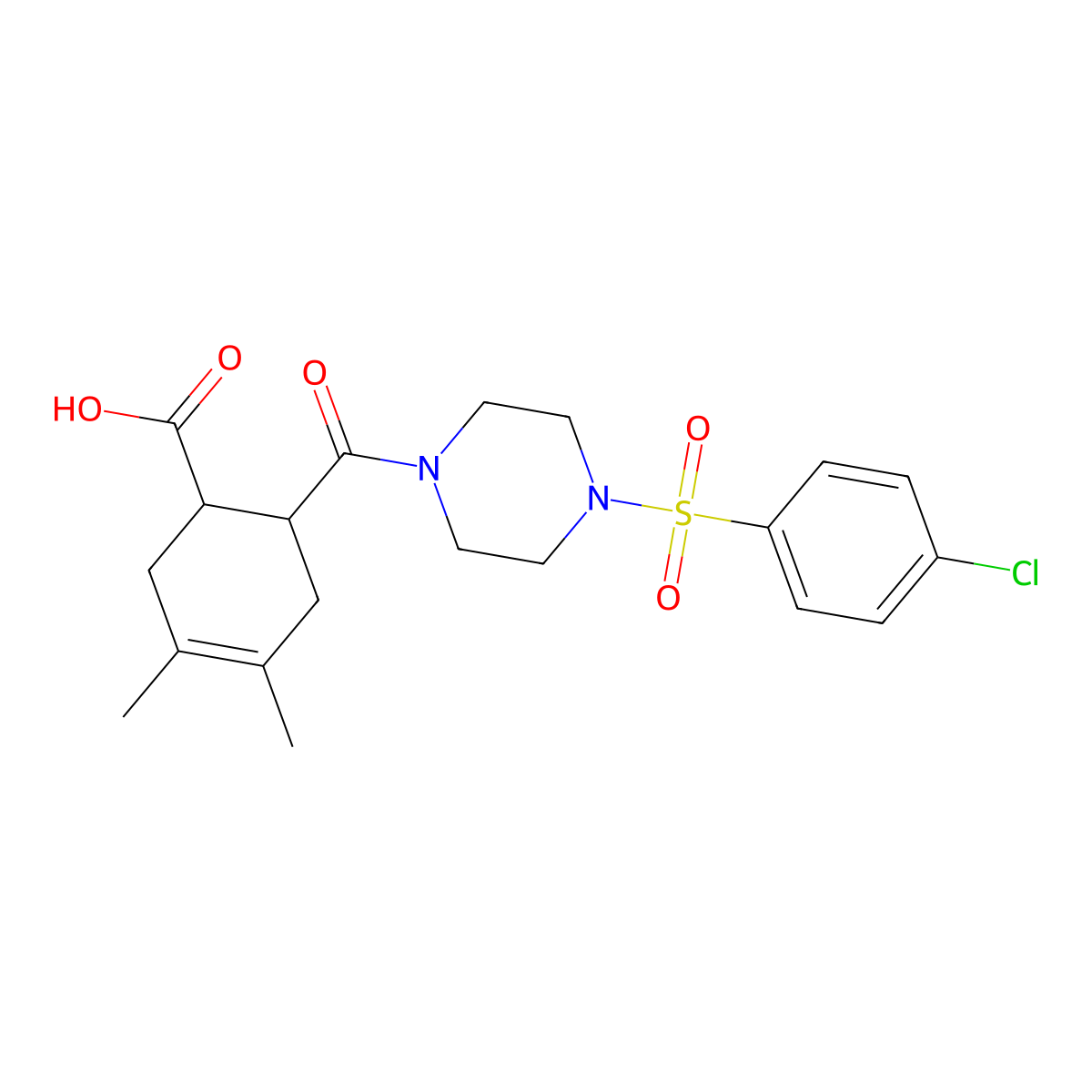 6-({4-[(4-Chlorophenyl)sulfonyl]piperazin-1-yl}carbonyl)-3,4-dimethylcyclohex-3-ene-1-carboxylic acid molecular structure, CAS 774195-21-0