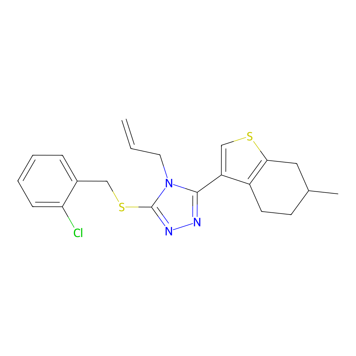 3-[(2-chlorobenzyl)sulfanyl]-5-(6-methyl-4,5,6,7-tetrahydro-1-benzothiophen-3-yl)-4-(prop-2-en-1-yl)-4H-1,2,4-triazole molecular structure, CAS 774195-27-6