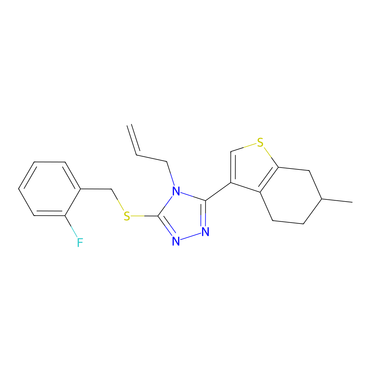3-[(2-fluorobenzyl)sulfanyl]-5-(6-methyl-4,5,6,7-tetrahydro-1-benzothiophen-3-yl)-4-(prop-2-en-1-yl)-4H-1,2,4-triazole molecular structure, CAS 774195-28-7