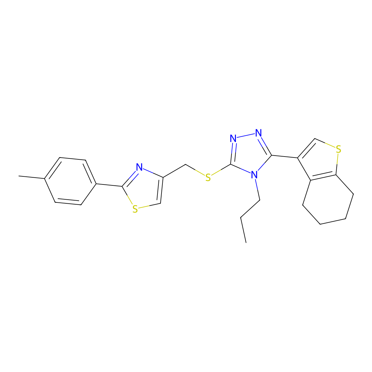 3-({[2-(4-methylphenyl)-1,3-thiazol-4-yl]methyl}sulfanyl)-4-propyl-5-(4,5,6,7-tetrahydro-1-benzothiophen-3-yl)-4H-1,2,4-triazole molecular structure, CAS 774195-32-3