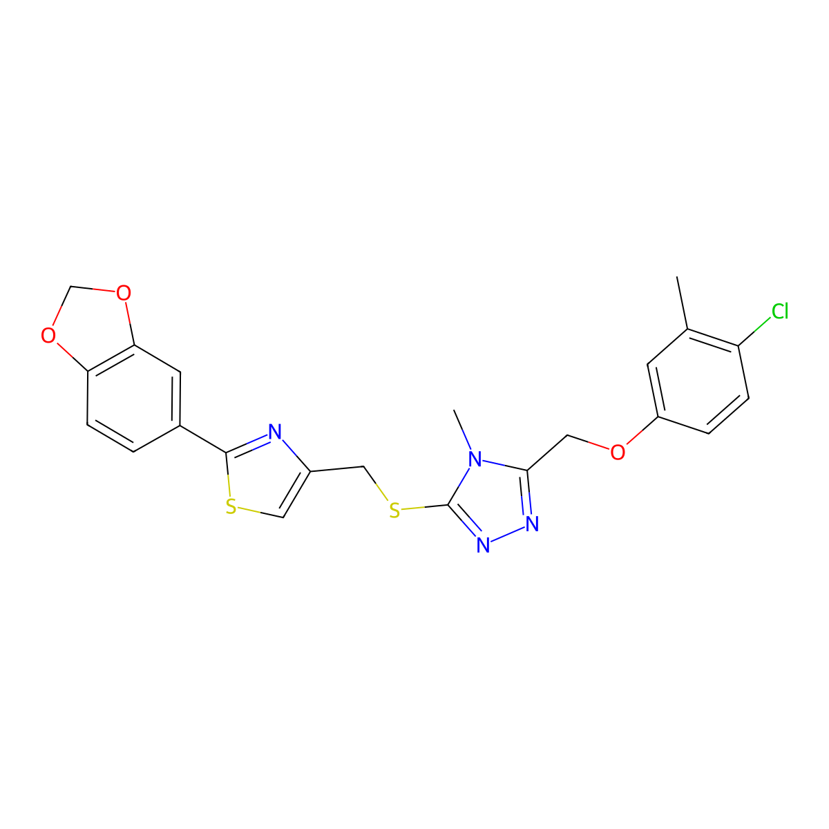 3-({[2-(1,3-benzodioxol-5-yl)-1,3-thiazol-4-yl]methyl}sulfanyl)-5-[(4-chloro-3-methylphenoxy)methyl]-4-methyl-4H-1,2,4-triazole molecular structure, CAS 774195-34-5