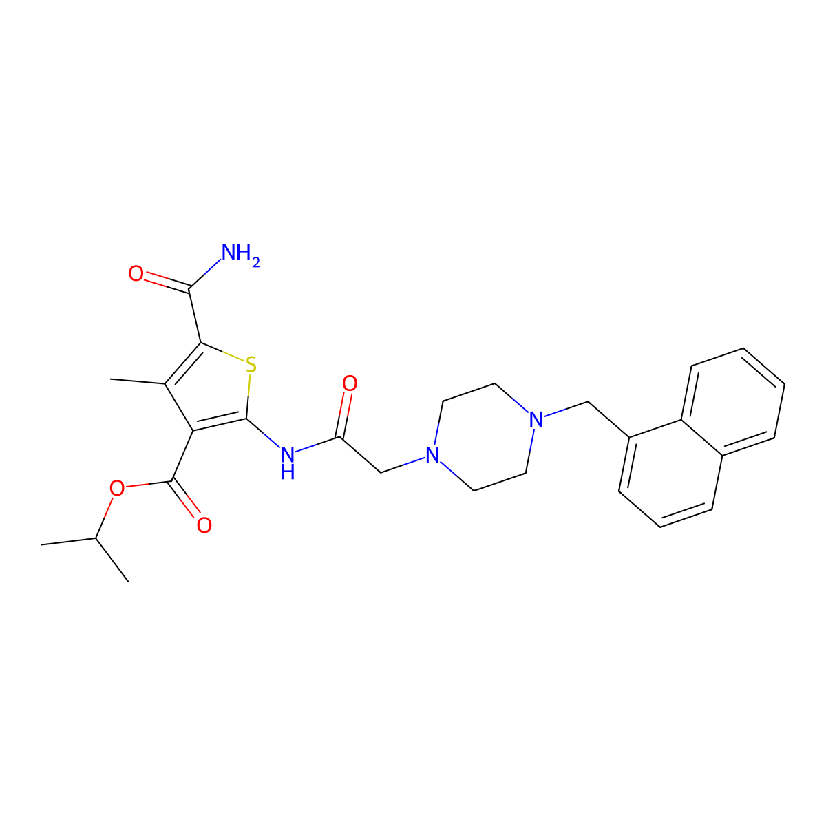 Propan-2-yl 5-carbamoyl-4-methyl-2-({[4-(naphthalen-1-ylmethyl)piperazin-1-yl]acetyl}amino)thiophene-3-carboxylate molecular structure, CAS 774195-70-9