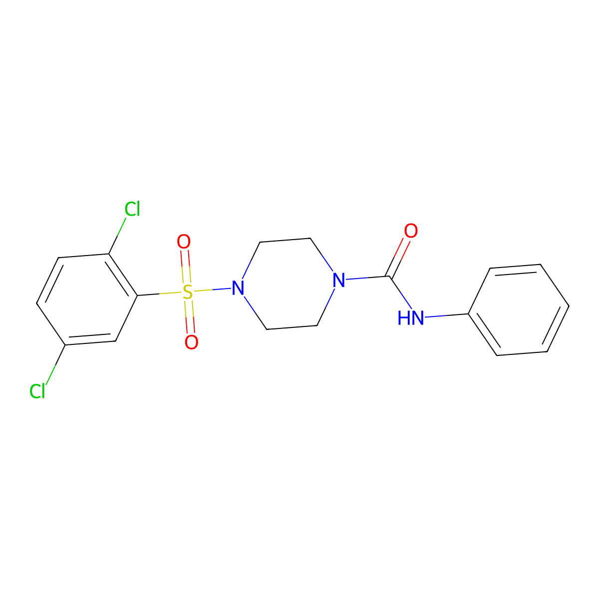 4-(2,5-dichlorophenyl)sulfonyl-N-phenylpiperazine-1-carboxamide molecular structure, CAS 774195-93-6