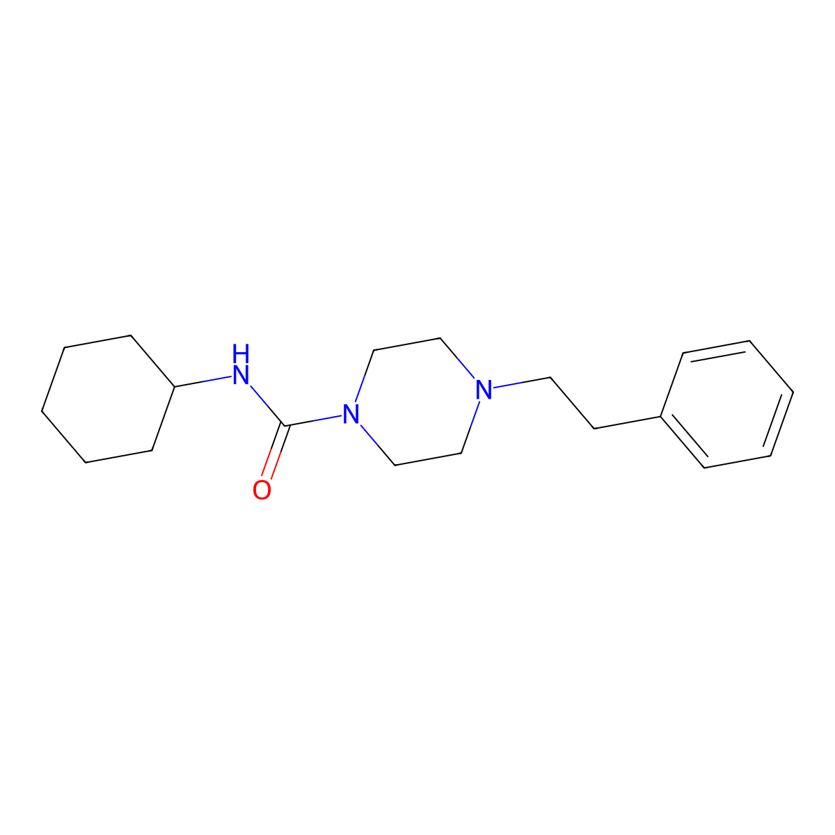 N-cyclohexyl-4-(2-phenylethyl)piperazine-1-carboxamide molecular structure, CAS 774196-06-4