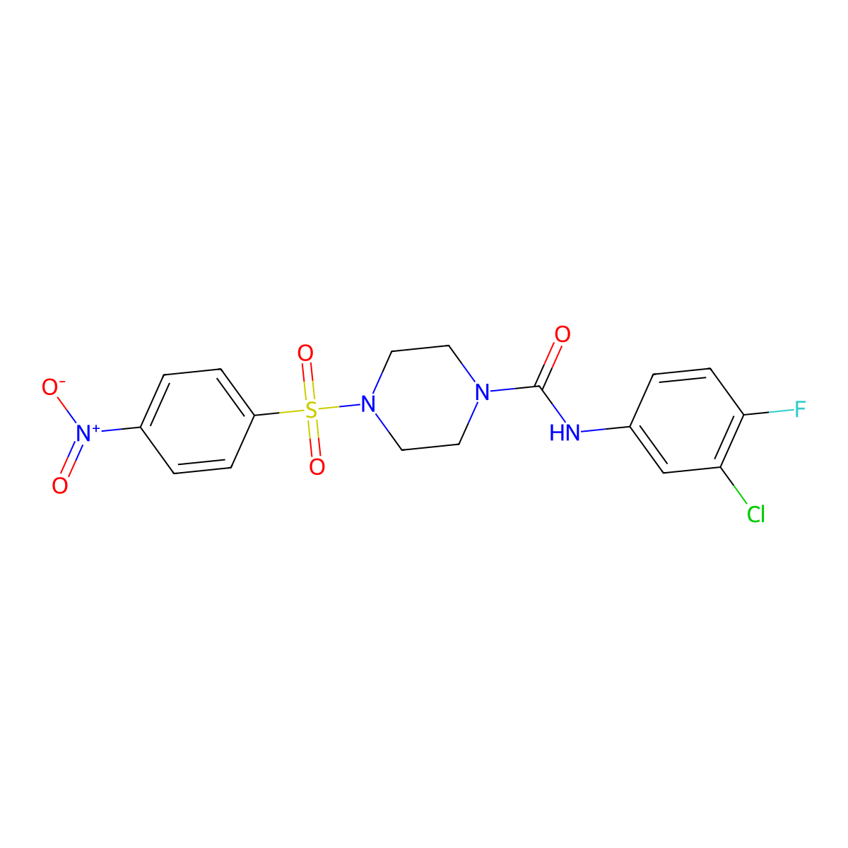 N-(3-chloro-4-fluorophenyl)-4-(4-nitrophenyl)sulfonylpiperazine-1-carboxamide molecular structure, CAS 774196-08-6
