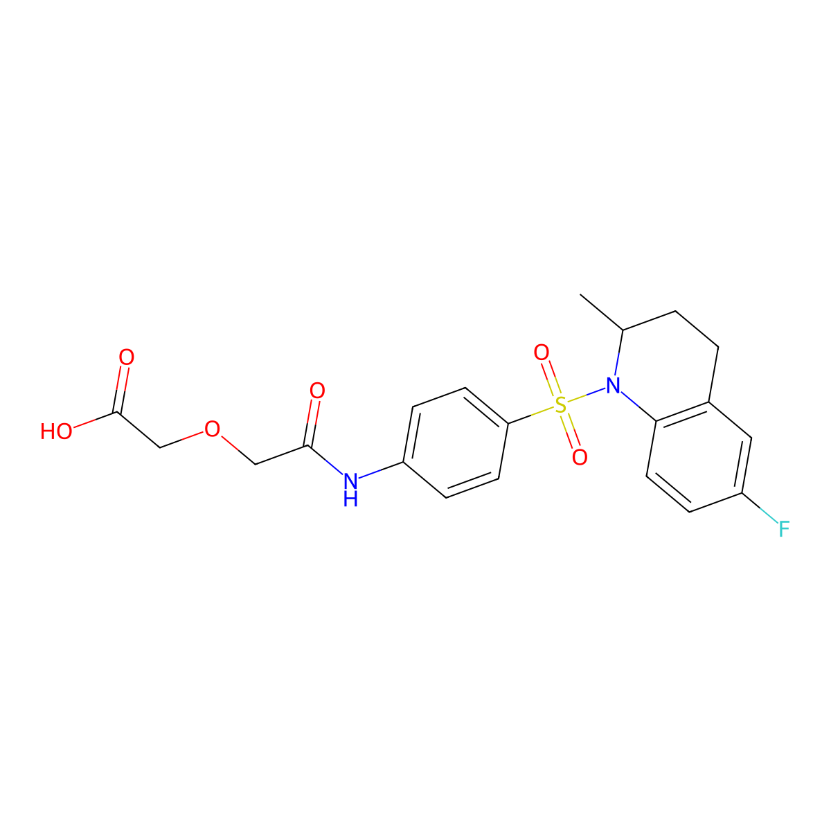 [2-({4-[(6-fluoro-2-methyl-3,4-dihydroquinolin-1(2H)-yl)sulfonyl]phenyl}amino)-2-oxoethoxy]acetic acid molecular structure, CAS 774196-24-6