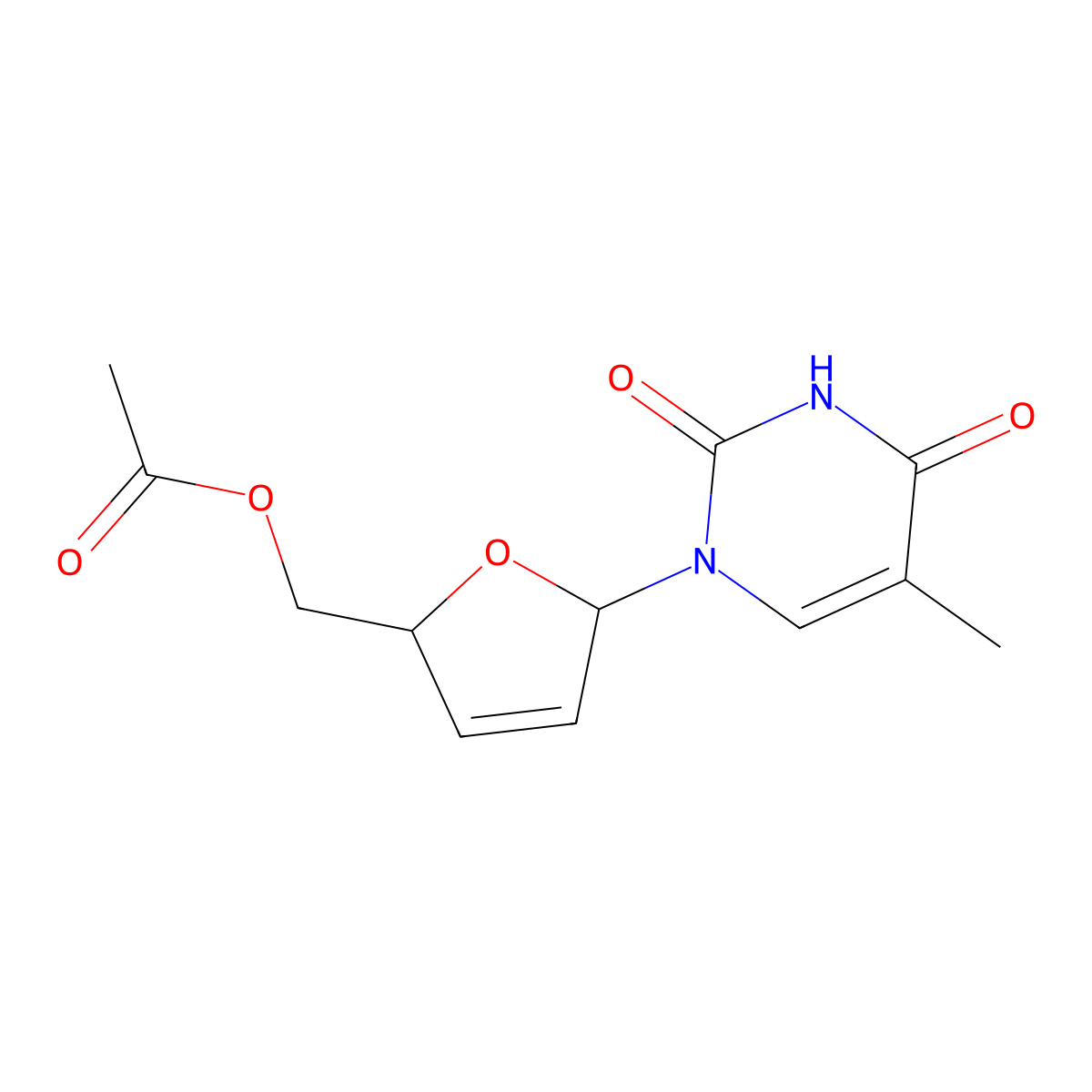 Thymidine, 2',3'-didehydro-3'-deoxy-, 5'-acetate molecular structure, CAS 77421-68-2