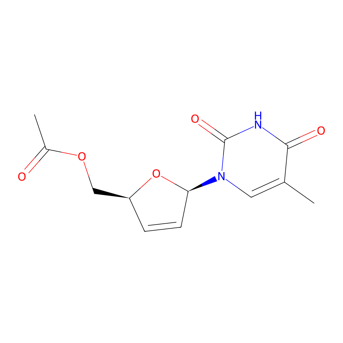 Thymidine, 2',3'-didehydro-3'-deoxy-, 5'-acetate molecular structure, CAS 77421-68-2
