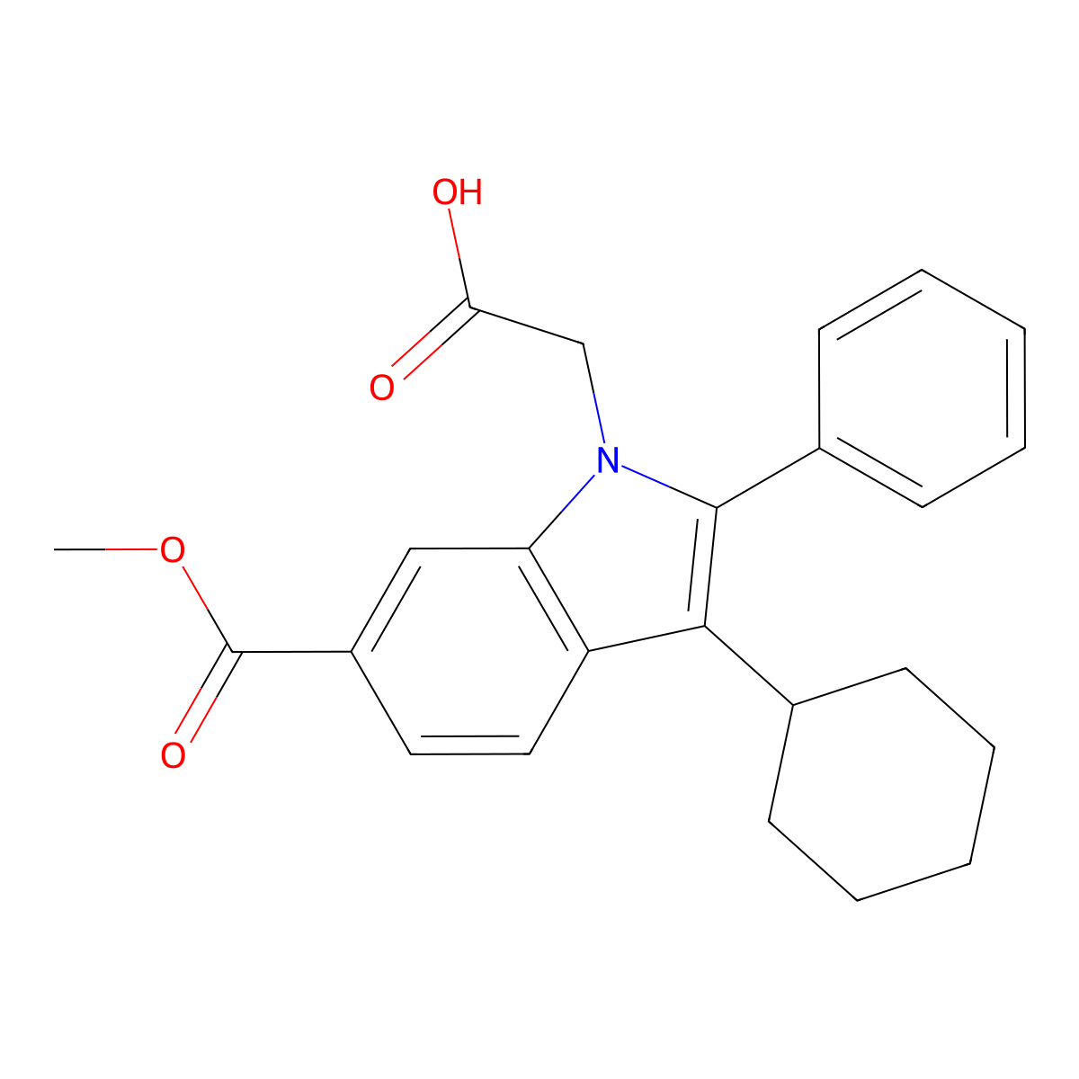 2-(3-Cyclohexyl-6-(methoxycarbonyl)-2-phenyl-1H-indol-1-yl)acetic acid molecular structure, CAS 774213-85-3
