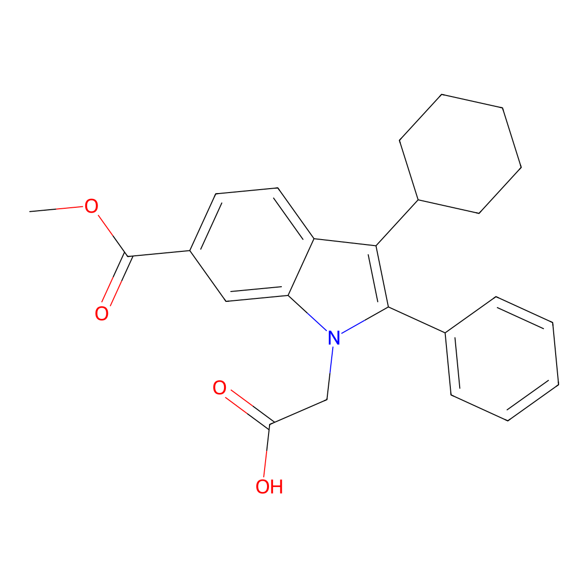 2-(3-Cyclohexyl-6-(methoxycarbonyl)-2-phenyl-1H-indol-1-yl)acetic acid molecular structure, CAS 774213-85-3