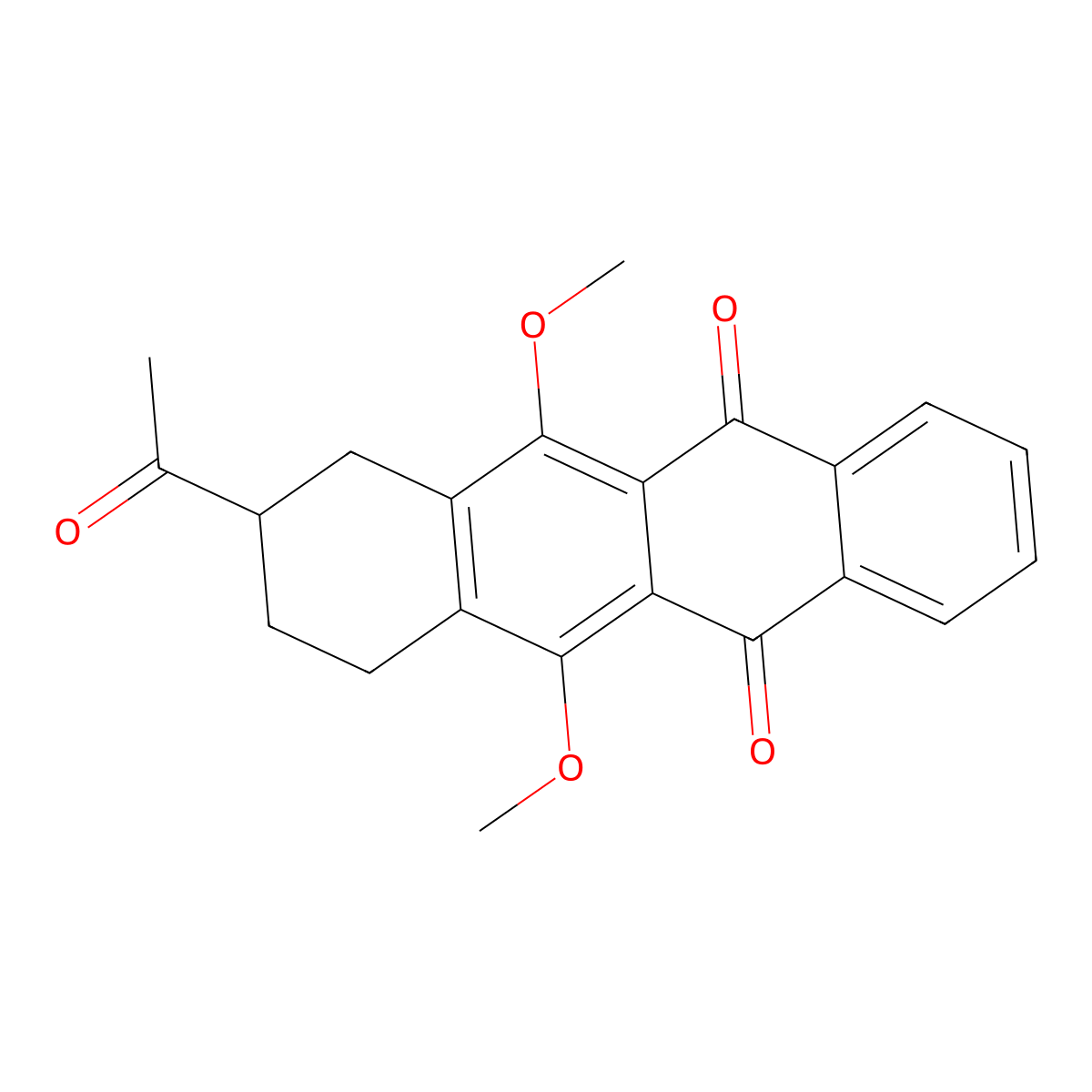 8-Acetyl-6,11-dimethoxy-7,8,9,10-tetrahydrotetracene-5,12-dione molecular structure, CAS 77422-60-7