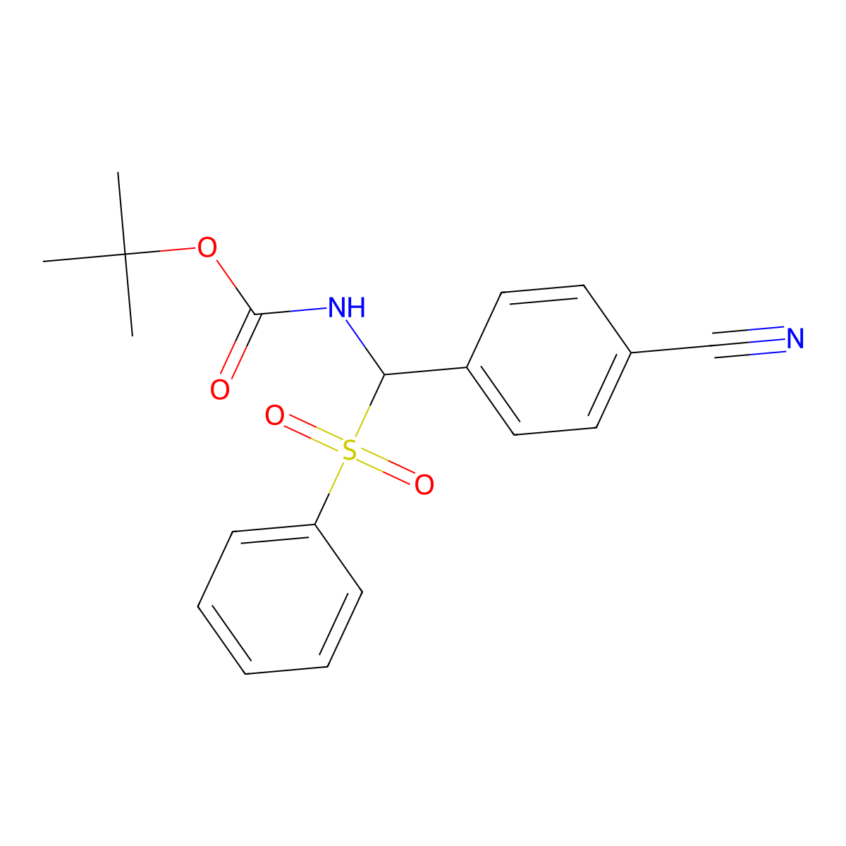 Tert-butyl ((4-cyanophenyl)(phenylsulfonyl)methyl)carbamate molecular structure, CAS 774225-24-0