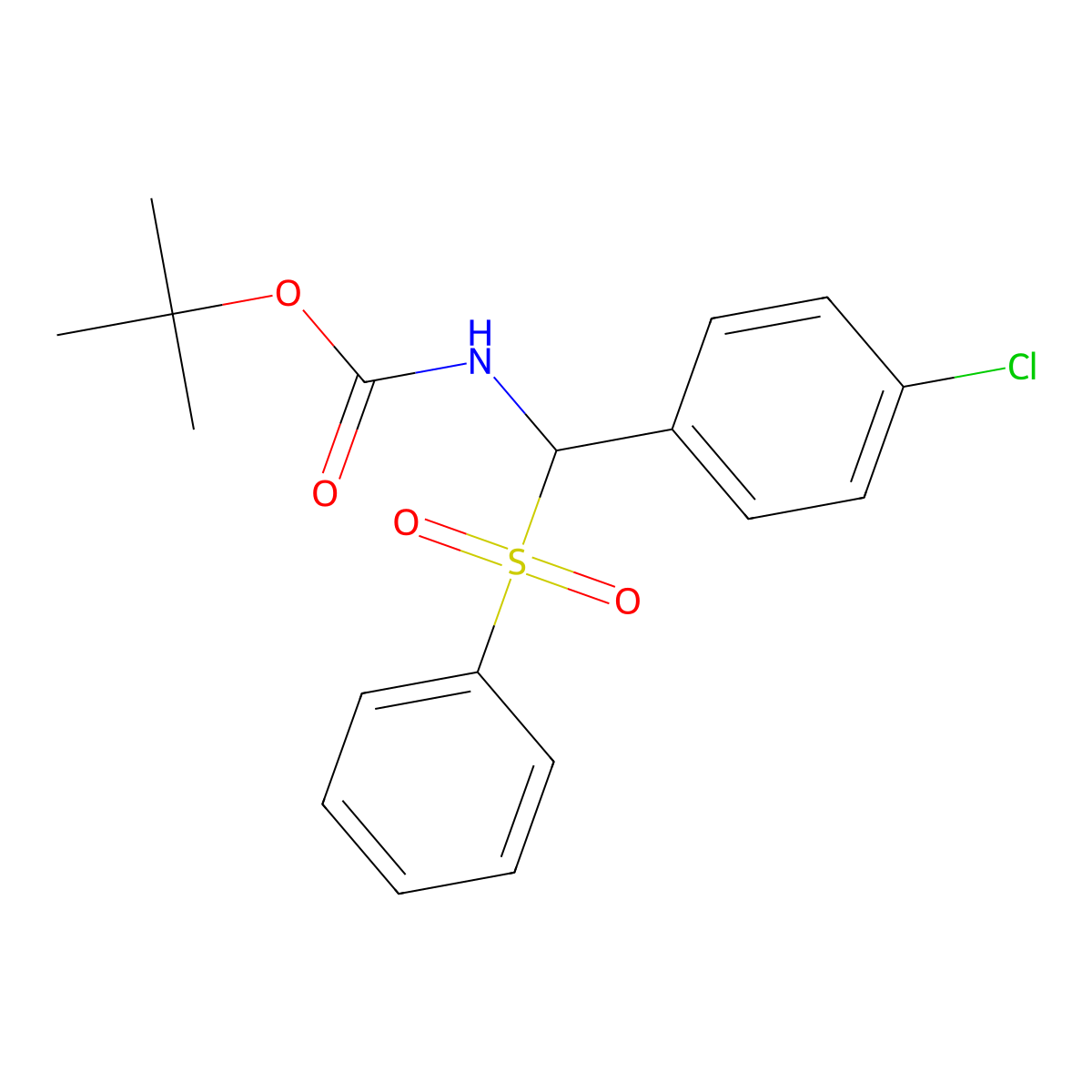 tert-Butyl ((4-chlorophenyl)(phenylsulfonyl)methyl)carbamate molecular structure, CAS 774225-25-1