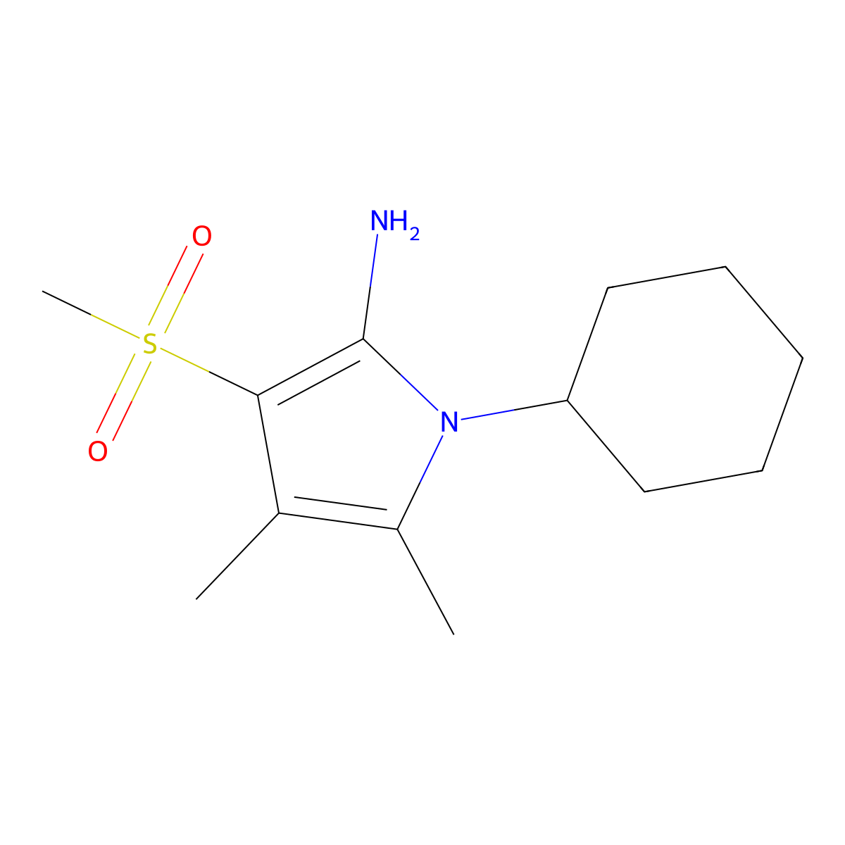 1-Cyclohexyl-4,5-dimethyl-3-(methylsulfonyl)-1H-pyrrol-2-amine molecular structure, CAS 77444-87-2