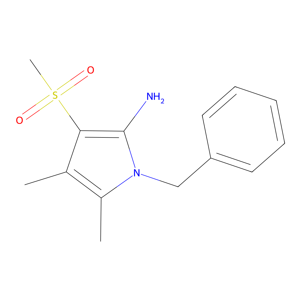 1-Benzyl-4,5-dimethyl-3-(methylsulfonyl)-1H-pyrrol-2-amine molecular structure, CAS 77444-88-3