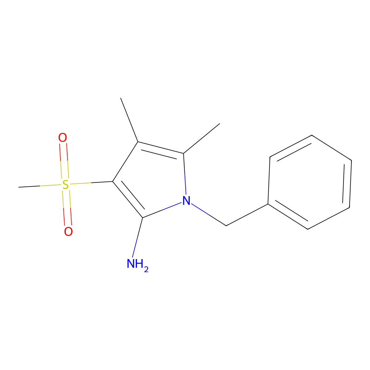 1-Benzyl-4,5-dimethyl-3-(methylsulfonyl)-1H-pyrrol-2-amine molecular structure, CAS 77444-88-3