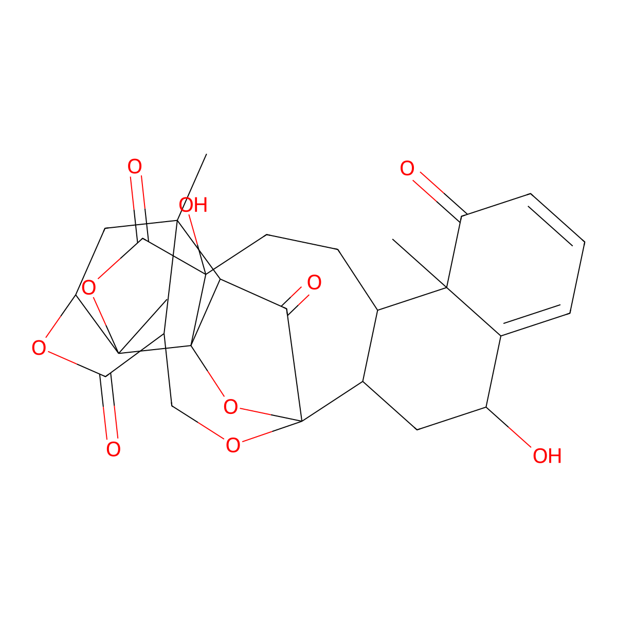 17,3-(Epoxymethano)-1,17:2,6-dimethano-17H-naphtho(1,2-f)furo(3,4-b:2,3-c')bisoxocin-4,8,11,21(1H,8aH,10bH)-tetrone, 2,3,6,6a,9,10,10a,15,16,16a-decahydro-8a,15-dihydroxy-2,6a,10b-trimethyl-, (1S,2S,3S,6R,6aS,8aS,10aS,10bS,16aR,17R,18aR)- molecular structure, CAS 77448-59-0