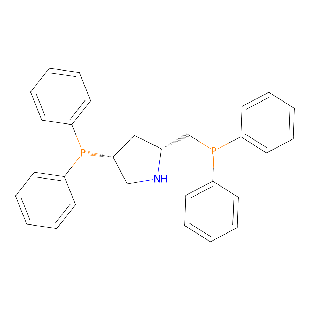 (2R,4R)-(+)-2-(Diphenylphosphinomethyl)-4-(diphenylphosphino)pyrrolidine molecular structure, CAS 77450-05-6