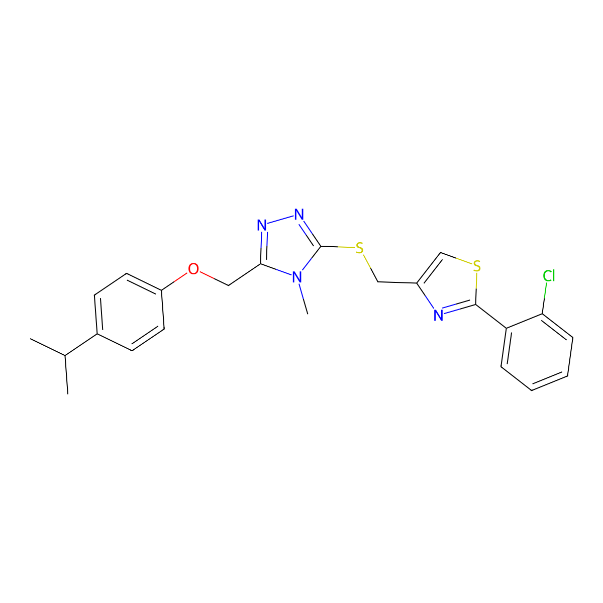 3-({[2-(2-chlorophenyl)-1,3-thiazol-4-yl]methyl}sulfanyl)-4-methyl-5-{[4-(propan-2-yl)phenoxy]methyl}-4H-1,2,4-triazole molecular structure, CAS 774545-49-2