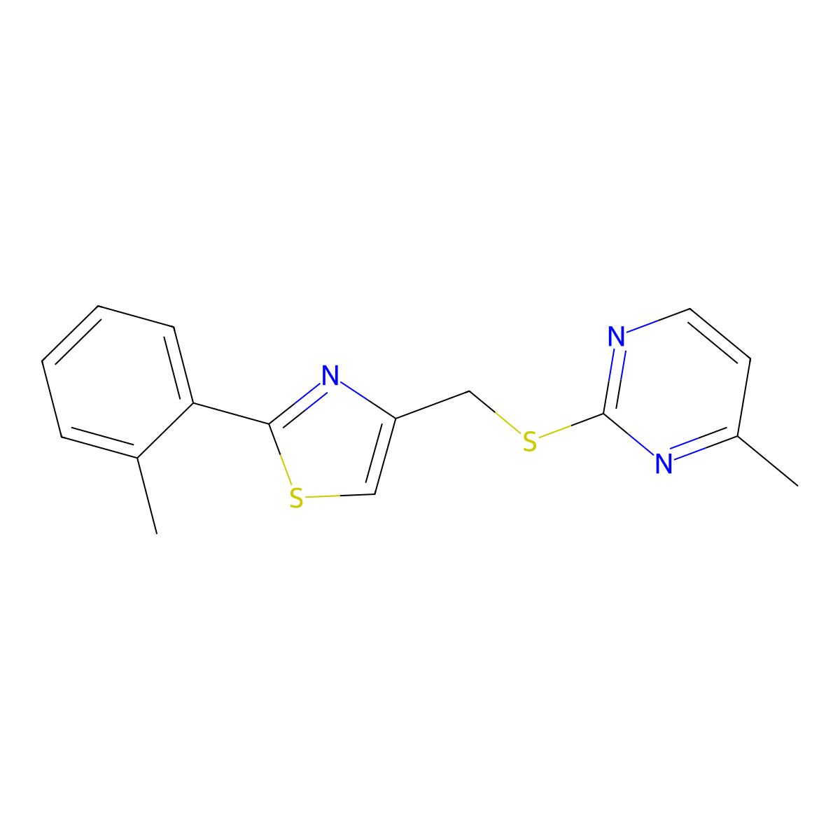 4-Methyl-2-({[2-(2-methylphenyl)-1,3-thiazol-4-yl]methyl}sulfanyl)pyrimidine molecular structure, CAS 774545-69-6