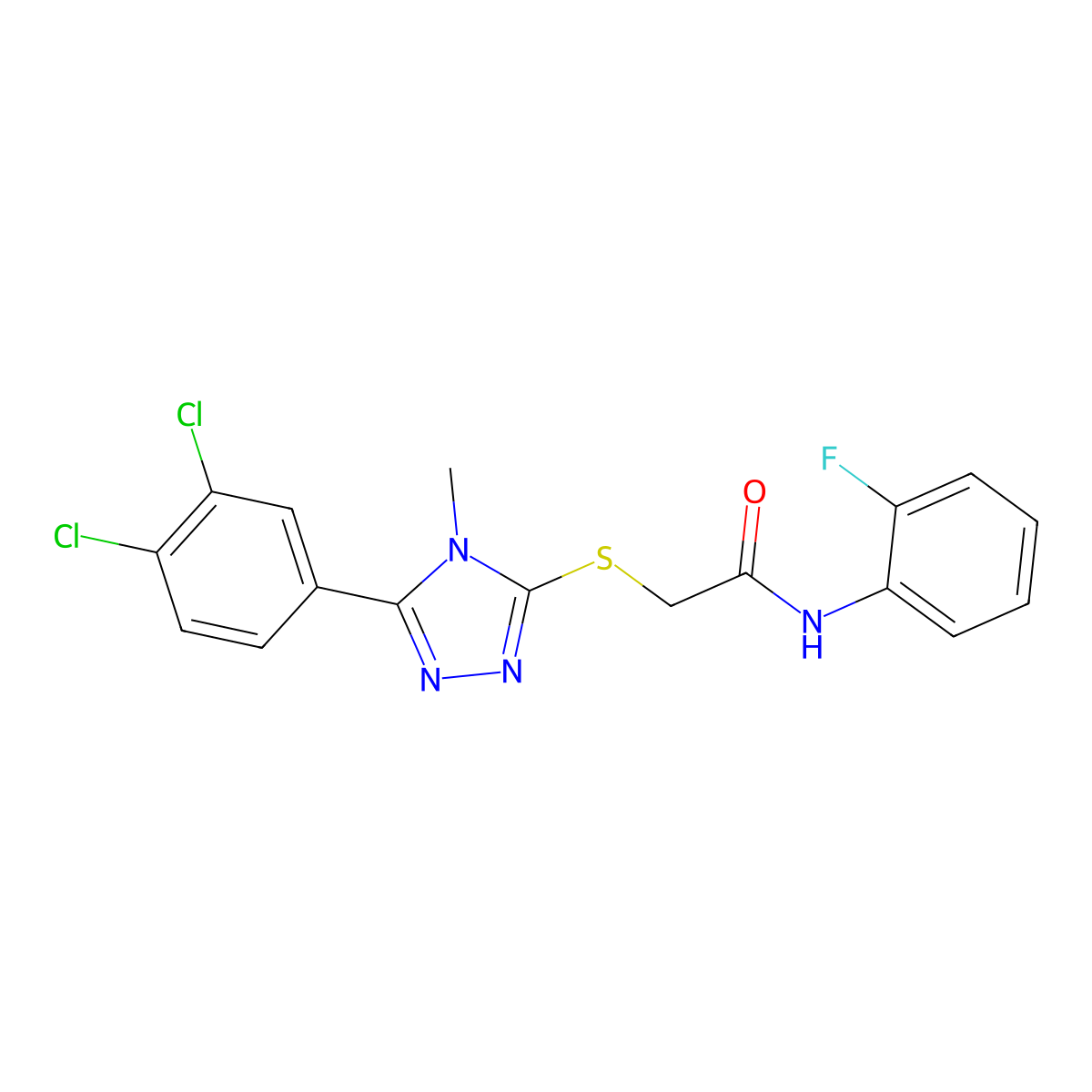 2-{[5-(3,4-dichlorophenyl)-4-methyl-4H-1,2,4-triazol-3-yl]sulfanyl}-N-(2-fluorophenyl)acetamide molecular structure, CAS 774546-01-9