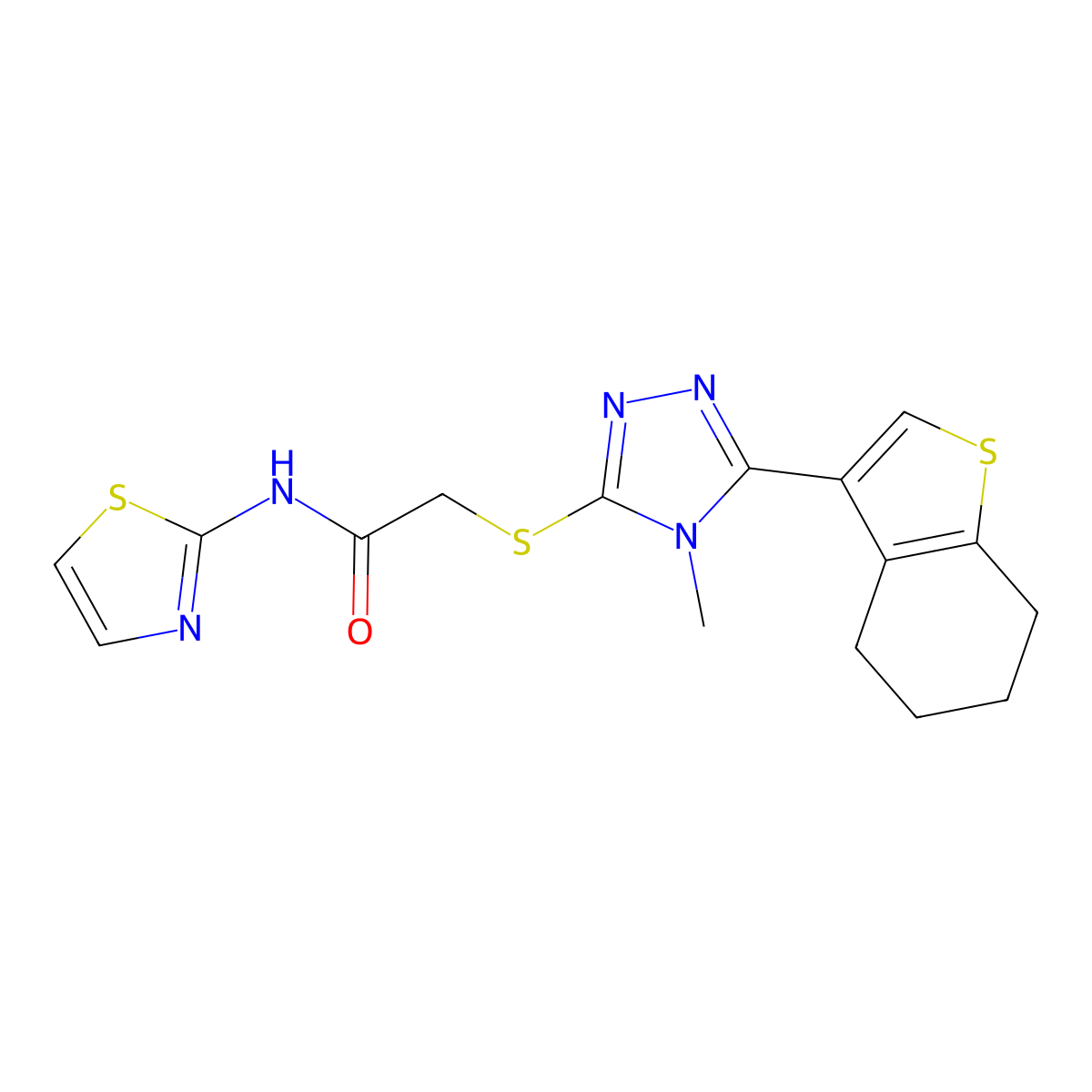 2-{[4-methyl-5-(4,5,6,7-tetrahydro-1-benzothiophen-3-yl)-4H-1,2,4-triazol-3-yl]sulfanyl}-N-(1,3-thiazol-2-yl)acetamide molecular structure, CAS 774546-09-7