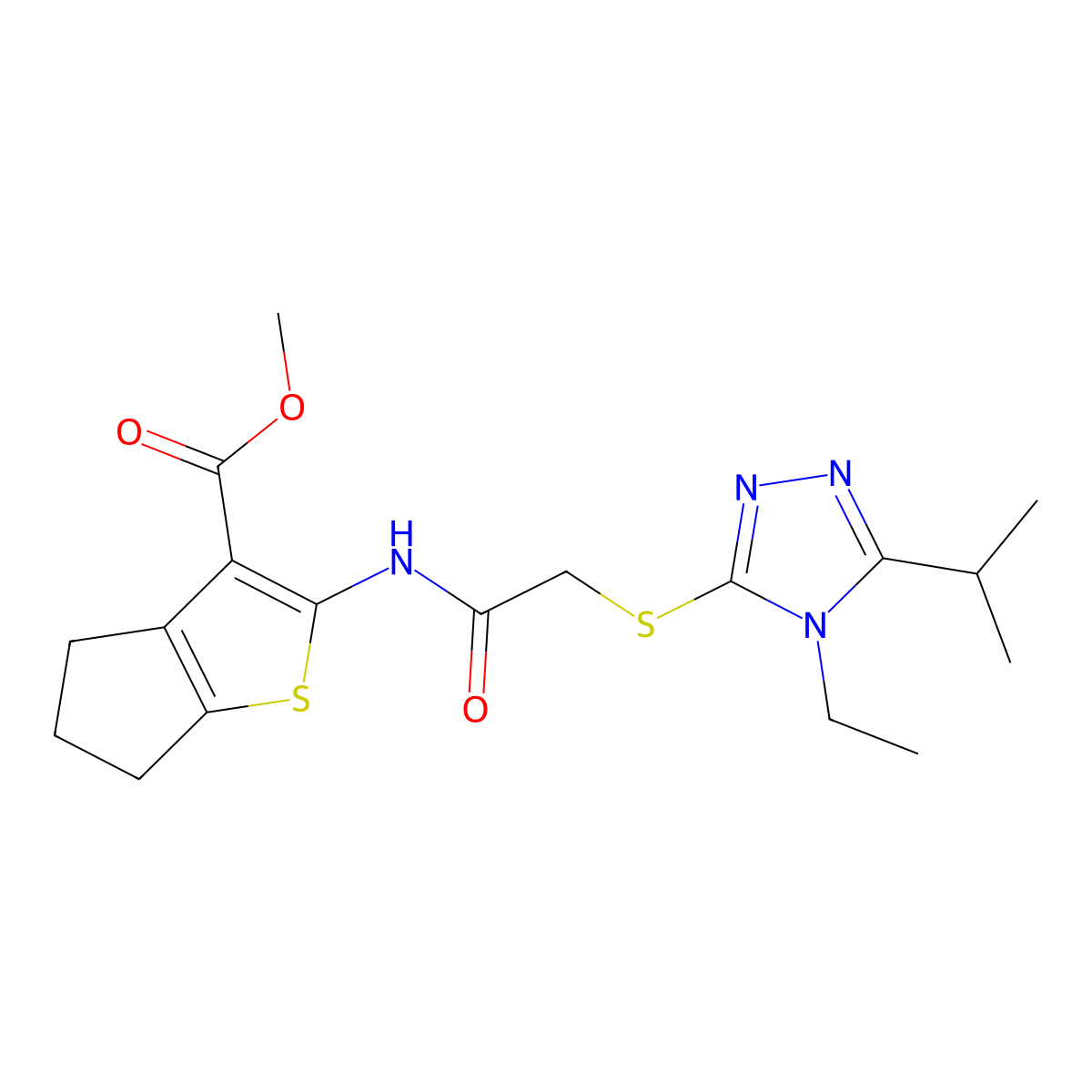 methyl 2-[({[4-ethyl-5-(propan-2-yl)-4H-1,2,4-triazol-3-yl]sulfanyl}acetyl)amino]-5,6-dihydro-4H-cyclopenta[b]thiophene-3-carboxylate molecular structure, CAS 774546-13-3