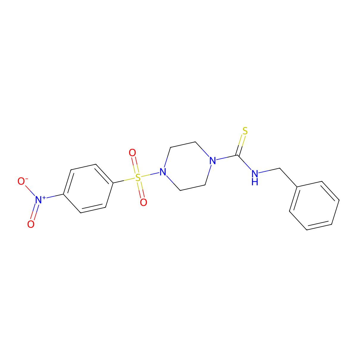 N-benzyl-4-(4-nitrophenyl)sulfonylpiperazine-1-carbothioamide molecular structure, CAS 774546-21-3