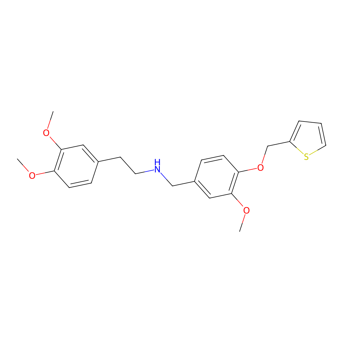 2-(3,4-dimethoxyphenyl)-N-[[3-methoxy-4-(thiophen-2-ylmethoxy)phenyl]methyl]ethanamine molecular structure, CAS 774546-29-1