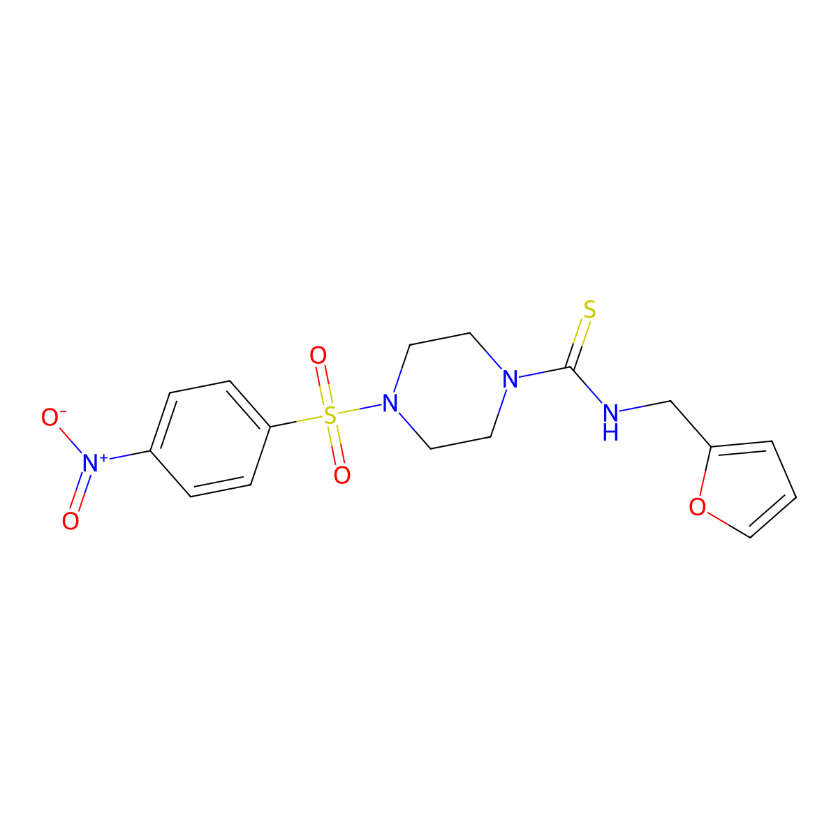 N-(furan-2-ylmethyl)-4-(4-nitrophenyl)sulfonylpiperazine-1-carbothioamide molecular structure, CAS 774546-34-8