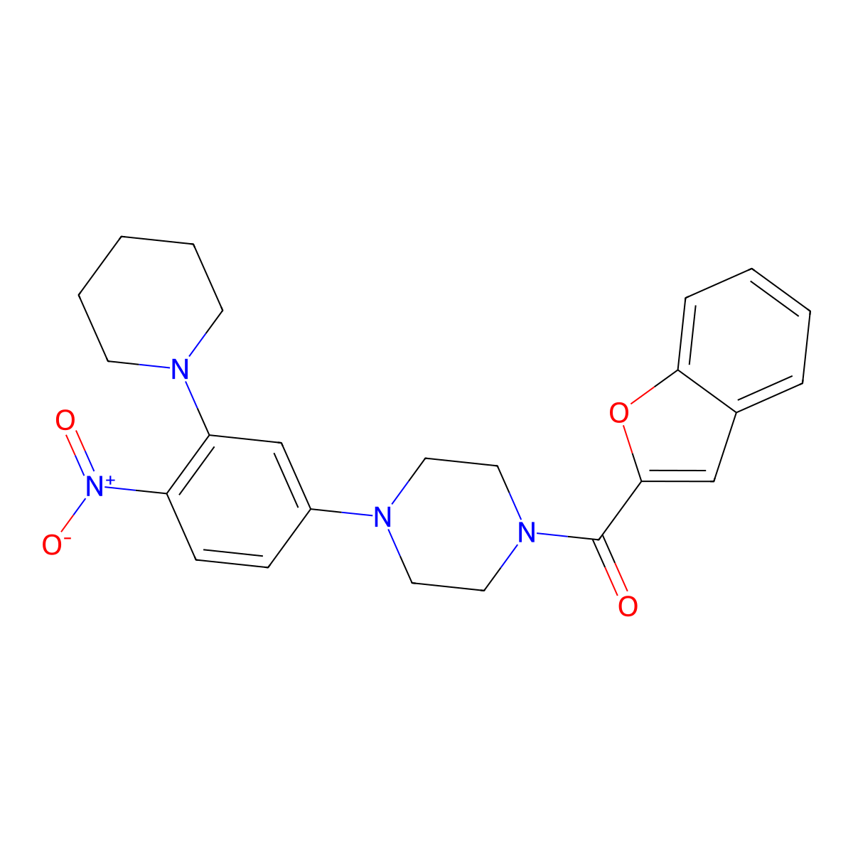 1-Benzofuran-2-yl-[4-(4-nitro-3-piperidin-1-ylphenyl)piperazin-1-yl]methanone molecular structure, CAS 774546-75-7