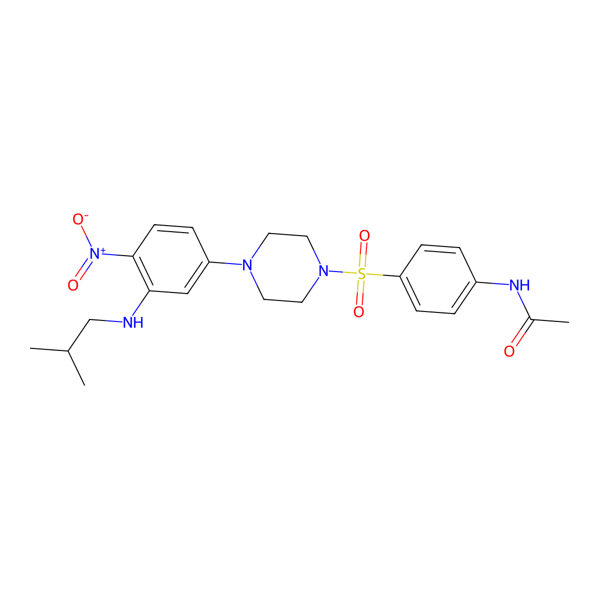 N-[4-[4-[3-(2-methylpropylamino)-4-nitrophenyl]piperazin-1-yl]sulfonylphenyl]acetamide molecular structure, CAS 774546-77-9
