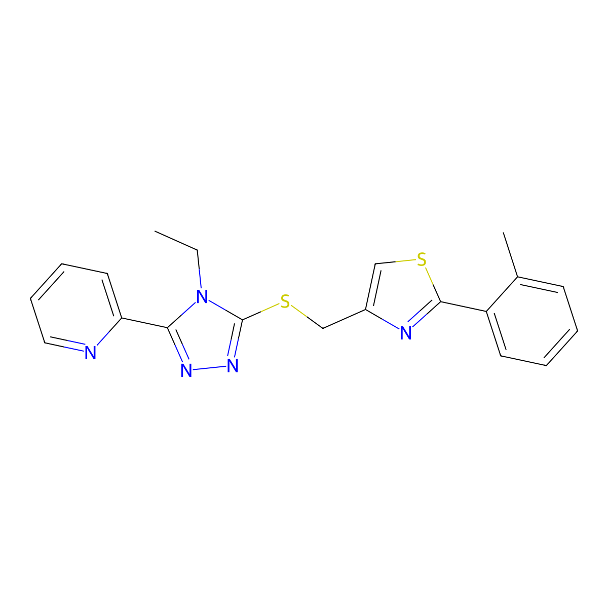 2-[4-ethyl-5-({[2-(2-methylphenyl)-1,3-thiazol-4-yl]methyl}sulfanyl)-4H-1,2,4-triazol-3-yl]pyridine molecular structure, CAS 774548-98-0
