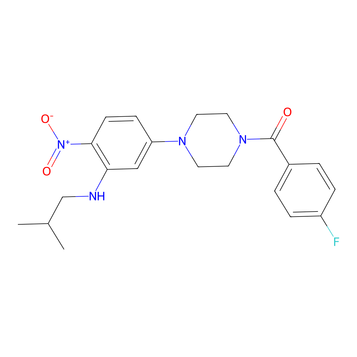(4-Fluorophenyl)-[4-[3-(2-methylpropylamino)-4-nitrophenyl]piperazin-1-yl]methanone molecular structure, CAS 774549-19-8