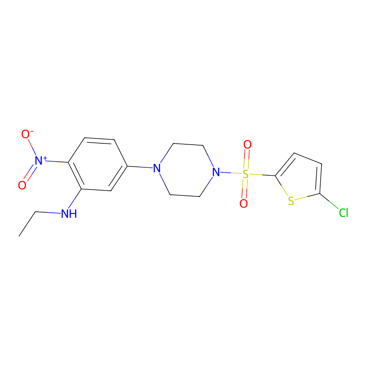 5-[4-(5-chlorothiophen-2-yl)sulfonylpiperazin-1-yl]-N-ethyl-2-nitroaniline molecular structure, CAS 774549-67-6